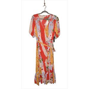 NWOT NEW YORK & COMPANY Floral Patchwork Wrap Midi Dress Medium